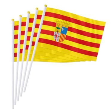 Imagem de PTEROSAUR Pacote com 50 bandeiras de mão Aragon, 14 x 20 cm Aragon Autonomous Communities Hand Held Small Flag (50)