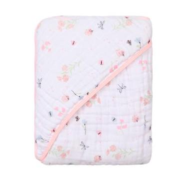 Imagem de Toalha com Capuz para Bebê – 100% Algodão Forrada com Fralda Soft – Alta Absorção – Estampas Variadas – 80x80 cm – Loja Era Uma Vez (Flores no Jardim, Padrão)