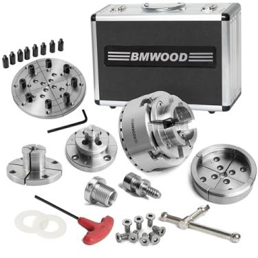 Imagem de Conjunto de mandril autocentrante de 9 cm para torno de madeira, rosca de 2,5 cm x 8TPI com mandíbulas de cauda de andorinha, 12,5 cm, mandíbula de pino, mandíbula larga, adaptador de rosca para 2,5