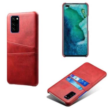 Imagem de Capas Compatível com Huawei Honor V30 Pro,Caso de couro PU-Tampa de telefone a prova de choque com 2 slots de cartão,Proteção anti-impressão digital e anti-gota-Red
