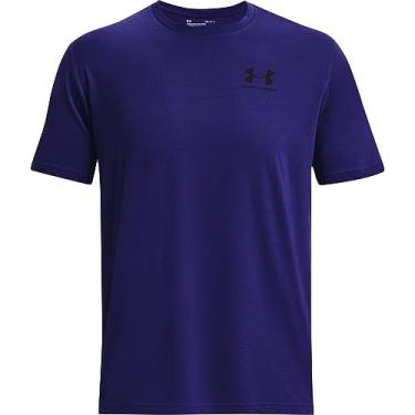 Imagem de Under Armour Camiseta masculina esportiva de manga curta no peito esquerdo, (468) Sonar azul/preto/preto, 5XG