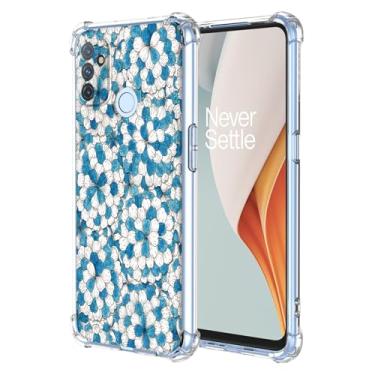 Imagem de JDYGWK Capa para Oneplus N100 1+ N100, estampa floral transparente, silicone TPU macio, fina, à prova de choque, capa protetora antiarranhões para Oneplus Nord N100, azul branco floral