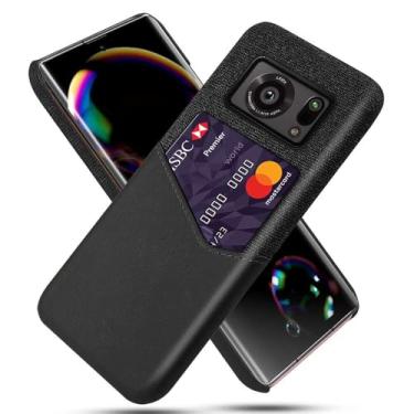 Imagem de Capa para Sharp AQUOS R6,Tela e tampa de couro PU,Antideslizante,360°cobertura completa à prova de choque com 1 slot de cartão atrás,Prevenção de queda-Black