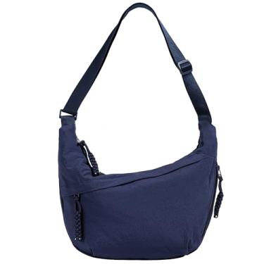 Imagem de Bolsa de ombro crescente, bolsa transversal de nylon para mulheres, bolsas Hobo de nylon, bolsa slouchy Sling Bags Dumpling Bags, Azul marino, 13.4 x 8.7 x 3.5 inches