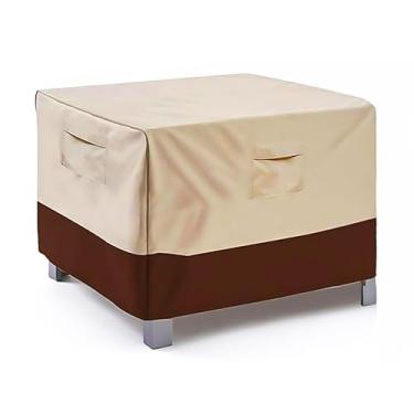 Imagem de Vailge Capa de mesa retangular/oval, capas de móveis resistentes e impermeáveis para gramado (bege e marrom, 112 cm C x 111 cm L x 71 cm (A)