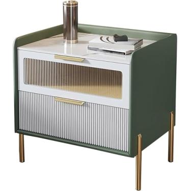 Imagem de Mesa De Cabeceira Nightstds Mid-century Modern Mesa De Cabeceira Cama Std Com Gavetas, Mesas Laterais Modernas De Luxo Night Std Armário Organizador Móveis Cômoda Para, Green, 40x40x50cm