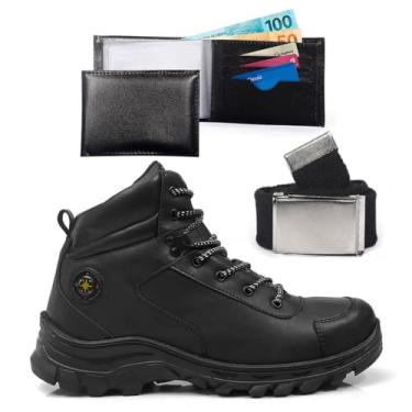 Imagem de Kit Bota Masculina Adventure Com Carteira Cinto Resistente Trilha Tracking Confortavel Solado Antiderrapante (Preto, BR, Adulto, Numérico, 37)