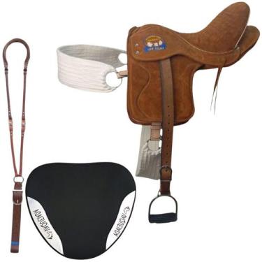 Imagem de Sela Vaquejada Para Cavalo Semi Profissional Selim De Couro Marrom - s