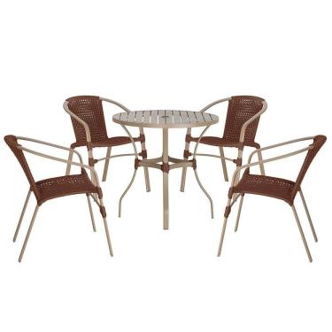 Imagem de 04 Cadeiras Floripa E Mesa Roma 80cm Fendi Trama Marrom