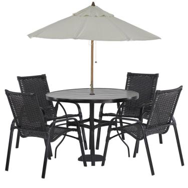 Imagem de Jogo 4 Cadeiras Emily e Mesa Com Ombrelone em Alumínio para Piscina, Área e Jardim Trama Origina