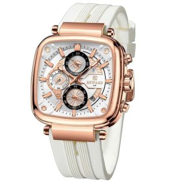 Imagem de Relógio Masculino De Pulso Design Esportivo à Prova D´agua Branco Dourado