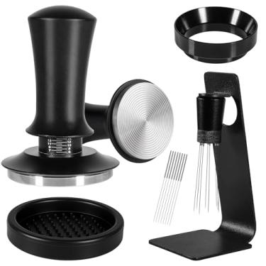 Imagem de Kit de acessórios de café expresso de 51 mm, calcadeira de café com calibração acionada por mola, ferramenta WDT inoxidável 316 com suporte magnético e conjunto de funil de dosagem para máquina de