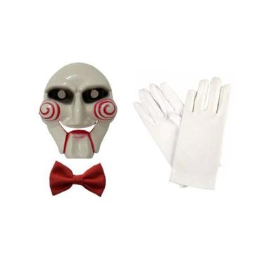 Imagem de Fantasia mascara gravata luva boneco jogos mortais halloween - MC PRES