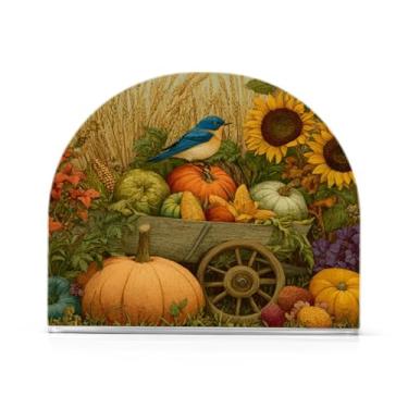 Imagem de Abóboras de outono girassóis suporte de guardanapo de outono para mesas porta-guardanapos de coquetel de papel para jantar na cozinha, dispensador de guardanapo de jantar acrílico para restaurante