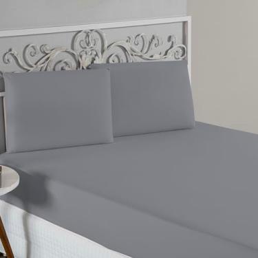 Imagem de Jogo De Lençol 100% Algodão Malha Toque Macio Com Elástico Jogo de Cama Casal Queen King 03 Peças (Cinza, Solteiro 2 Peças)