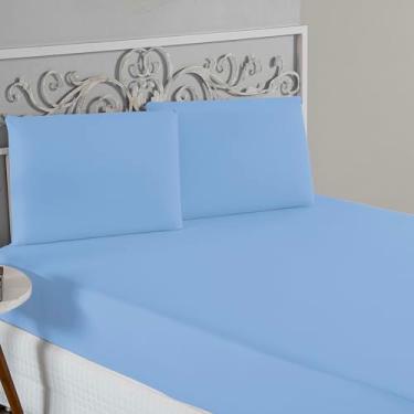 Imagem de Jogo De Lençol 100% Algodão Malha Toque Macio Com Elástico Jogo de Cama Casal Queen King 03 Peças (Azul Claro, Solteiro 2 Peças)