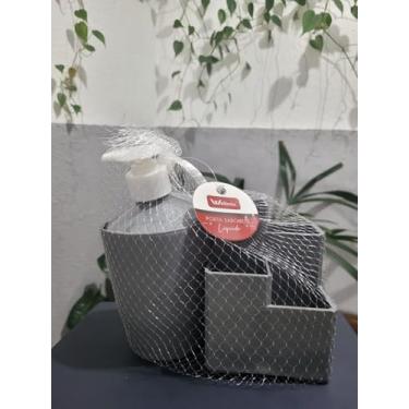 Imagem de Kit Porta Sabonete Líquido 300ml e Porta Escovas de Dente - Kit Bancada Banheiro Lavabo (Cinza)