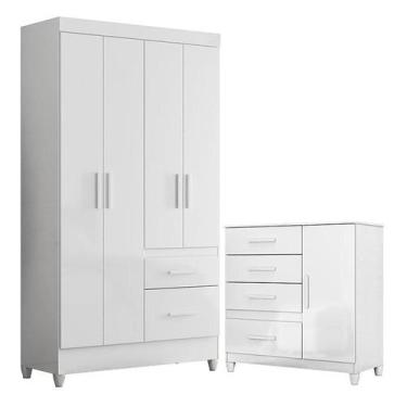 Imagem de Guarda Roupa Solteiro Madri e Cômoda Vênus com pés Branco Flex  Moval