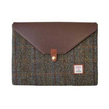 Imagem de Harris Tweed Capa para laptop para MacBook Air M4 M3 M2 M1 13 polegadas e Pro M1 A2338 capa de couro de lã e microfibra com aba de botão de pressão