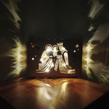 Imagem de Decoração Caixa Luminária Presente Criativo Mdf Led Sagrada Família Je