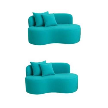 Imagem de Kit 02 Sofá Decorativo Curvo Orgânico Nature Gaia Suede Azul Turquesa 