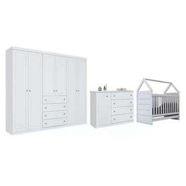 Imagem de Dormitório Americano 6 portas com Berço Montessoriano Cabana - Móveis Henn Branco