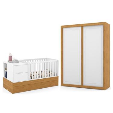 Imagem de Jogo de Quarto Infantil Tutto New com Guarda Roupa 2 Portas de Correr e Berço Multifuncional Formare - Matic Móveis Branco Soft/Freijó