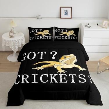 Imagem de jejeloiu Jogo de cama Queen com dragão barbudo, lagarto, para meninos e meninas, para amantes de lagarto, vida selvagem, 1 edredom, 2 fronhas, acolchoado