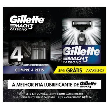 Imagem de Kit Aparelho de Barbear Gillette Mach3 Carbono Carvão Ativado + 4 Refi