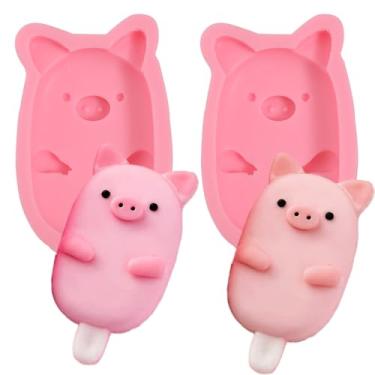 Imagem de nklbio 2 peças de molde de sorvete de porco para fondant de chocolate, molde de silicone de doces de sorvete, adequado para decoração de bolos, cozinha, pão, biscoito, manteiga, calda de manteiga