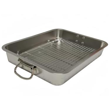 Imagem de Generic Assadeira de aço inoxidável Assadeira de peru com grelha Grelha retangular adequada para peru, frango assado e presunto (59 x 39 x 7 cm), prata
