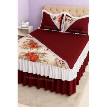 Imagem de Colcha Estampada Acochoada Com babado Duplo e Bico 2,40m X 2,60M- Cama