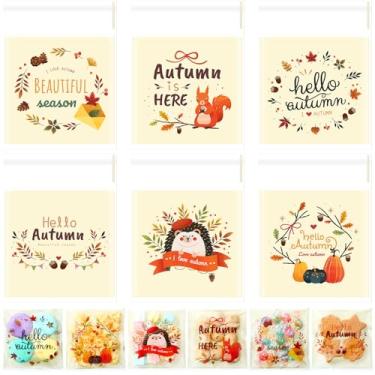 Imagem de Gersoniel 300 unidades de sacos de guloseimas de outono autoadesivos para biscoitos de celofane 10 x 9 cm folhas de bordo de abóbora saco de plástico transparente com 6 designs para lembrancinhas de