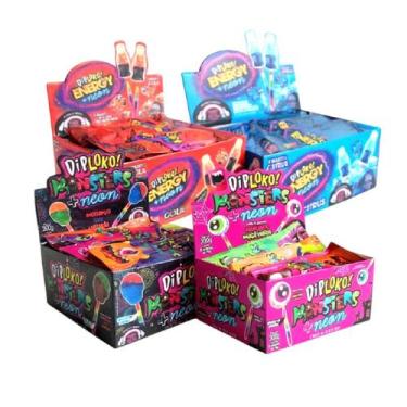 Imagem de Pacote Pirulito Dip Loko Neon Brilha No Escuro 30un Diploko - Genérica