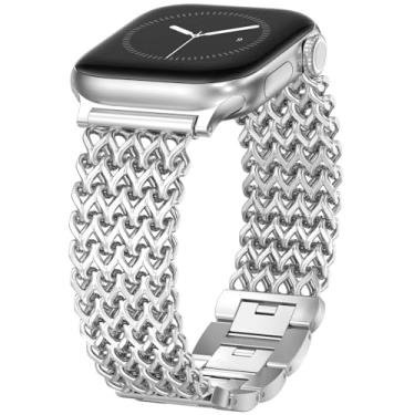Imagem de WINGLE Pulseira feminina compatível com Apple Watch séries 10, 9, 8, 7, 6, 5, 4, 3, 2 e 1 de 41 mm, 40 mm, 38 mm, 42 mm, prata