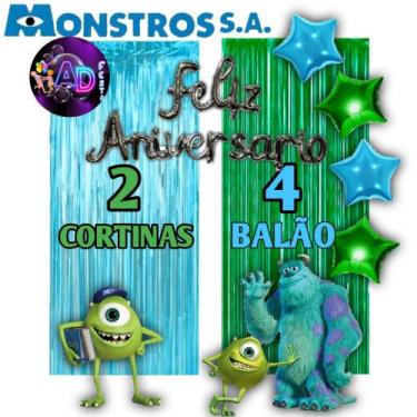 Imagem de Kit: MONSTRO SA 2 Cortinas Metalizada + 4 Balões Estrelas, Decoração, 