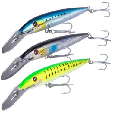 Imagem de Dr.Fish Iscas de pesca para mergulho profundo 6 a 7,9 m, iscas de pesca dura para água salgada 22,6 cm de profundidade Jerkbait VMC ganchos agudos lápis Twitch Bait Heavy Duty Offshore Plugs Striper