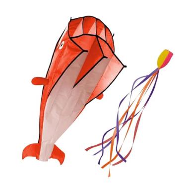 Imagem de Deevoka Pipa de para-quedas macia de golfinho, brinquedo voador portátil 3D para crianças e adultos para viagem de praia e pastagem no pátio, Laranja