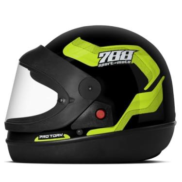 Imagem de Capacete Moto Fechado Integral Masculino Feminino Automático Pro Tork Sport Moto 788 viseira Cristal Transparente (62,PRETO - AMARELO)