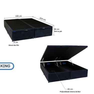 Imagem de Cama Box Baú King Bipartido Blindado 193x203x42 - Tecido Suede - Mais Espaço para Dormir e Organizar Fino Acabamento