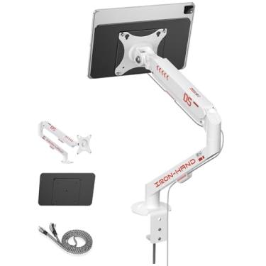 Imagem de JINRAIKO Suporte magnético de carregamento sem fio para iPad Pro/Air 11 M2, suporte VESA de braço ajustável dobrável com cabo de 2 m, suporte de tablet de liga de alumínio para iPad Pro 11 branco