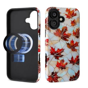 Imagem de Capa para iPhone 16 [compatível com MagSafe], silicone macio brilhante + capa protetora 2 em 1 de policarbonato rígido antiarranhões à prova de choque para mulheres e homens - vitral bordo folhas de