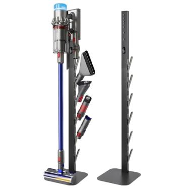 Imagem de Suporte a vácuo para Dyson Gen5 V8 V15 V12 V11 V10 V7 V6, estação de ancoragem de piso de metal com gerenciamento de cabos integrado, organizador de suporte de armazenamento com 6 ganchos para