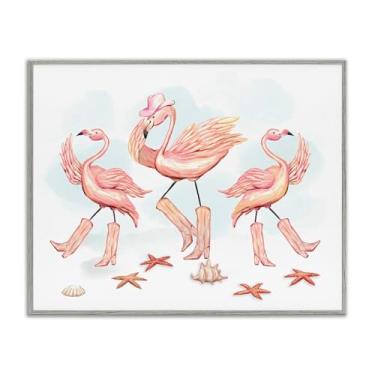Imagem de Stupell Industries Arte giclée emoldurada cinza flamingos caubói dançante por Ziwei Li, 61 x 76 cm