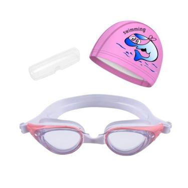 Imagem de Kit Óculos, Estojo e Touca de Natação Infantil Hero Band, Branco rosa 