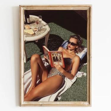 Imagem de Arte de parede feminina moderna estética feminina pôster feminista arte sensual leitor glamoroso leitura pintura retrato feminino arte de parede em tela para sala de estar quarto 40 x 61 cm sem