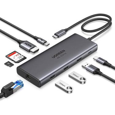Imagem de Hub USB-C 9 em 1 Ugreen HDMI 4K, USB-A 3.2, Ethernet - Cinza