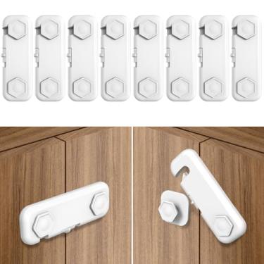 Imagem de Pacote com 8 fechaduras de armário à prova de bebês, fechaduras de segurança para crianças para armários e gavetas, porta, máquina de lavar louça, geladeira, armário, lata de lixo, máquina de lavar