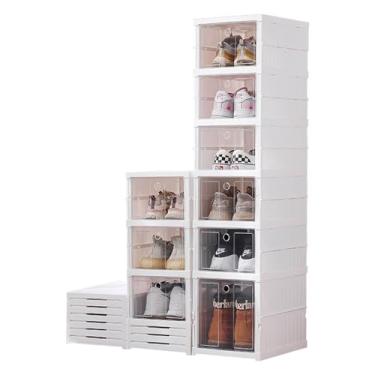 Imagem de ROOM127 Prateleira dobrável para armário de sapatos, organizador portátil para entrada de armário, armário empilhável de sapatos de armazenamento de tênis com porta transparente, armário de