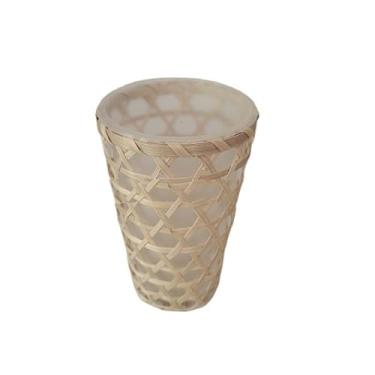 Imagem de Suporte para copos de bambu trançado à mão, 2 peças, conjunto de chá com leite e pérolas para café, decoração de cesta artesanal faça você mesmo, acessórios para copos de bebidas naturais e ecológicos